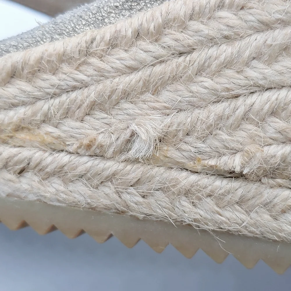 Eileen Fisher Beckon Metallic Suede Espadrille Wedge Sz 7.5 Asymmetrically Strap